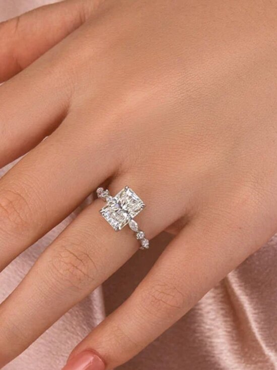 Jewelry - 3.5 carat Radiant Cut Moissanite Ring 18k white gold plated, size 6